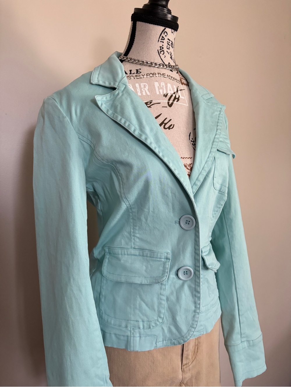 Y2K 2000s Armor Jeans Teal Lightweight Layering Blazer Jacket